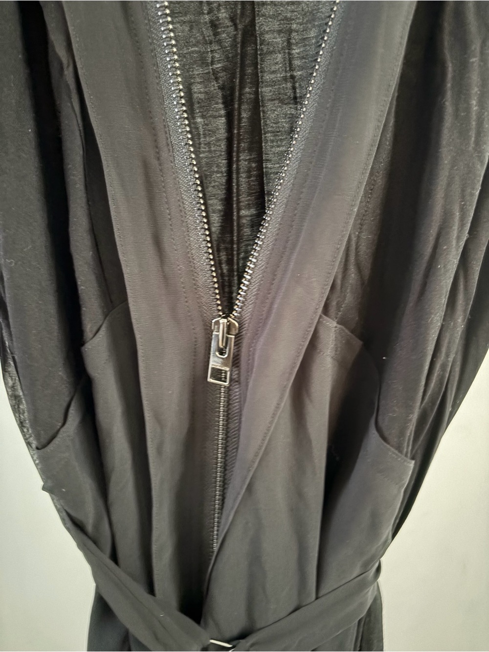Allsaints Lewis Li Zipper Black Silk Dress with tie waist and full zip Size 4 - Picture 5 of 8